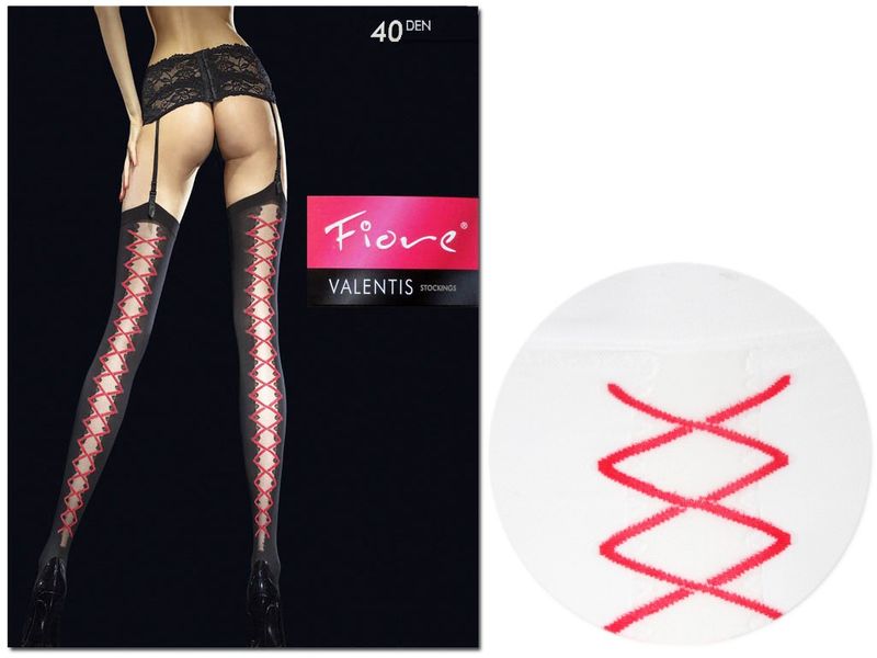 Pończochy do pasa Fiore wiązany wzór gorset White 3 zdjęcie 1