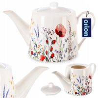 Dzbanek do Kawy Herbaty Porcelanowy Biały Elegancki Nadruk Maki ORION 1 l