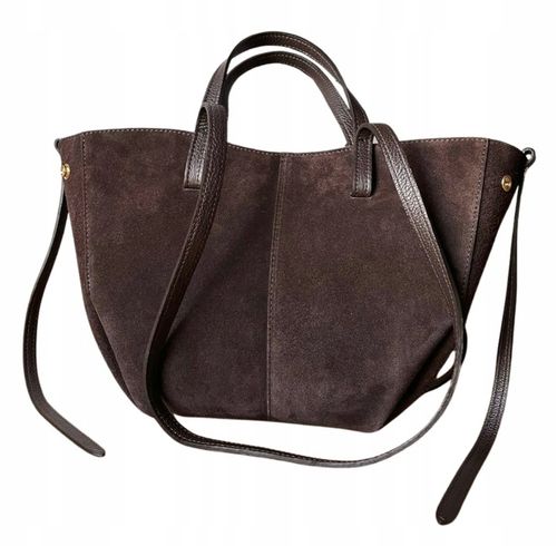 Czekoladowa zamszowa torebka brązowa shopper XL ZAMSZ NATURALNY łódka na Arena.pl