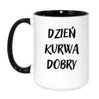 KUBEK "DZIEŃ KURWA DOBRY" Wzór - Duży Biało-Czarny 450 ml