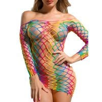 Siateczkowe Body Tęczowa Sukienka Tuba Z Rękawami