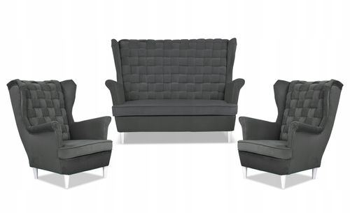 Zestaw wypoczynkowy Carol sofa fotele paski grafitowy na Arena.pl