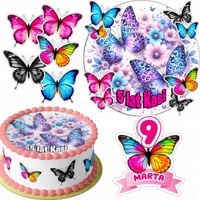 ZESTAW OPŁATEK NA TORT 20CM + 16 POSTACI - MOTYL + IMIĘ 15CM 18CM