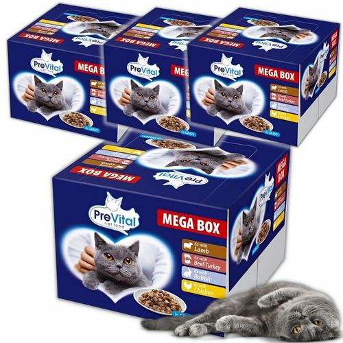 MOKRA KARMA DLA KOTA MIX 4 SMAKÓW MEGABOX 96X100G SASZETKI W SOSIE PREVITAL na Arena.pl