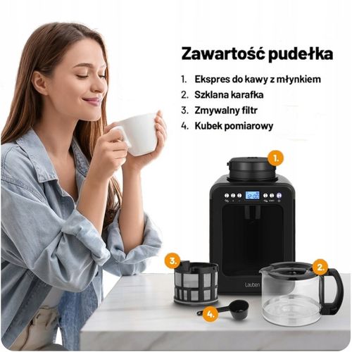 Ekspres Do Kawy Przelewowy z Młynkiem i Wielorazowym Filtrem Mały Rozmiar na Arena.pl