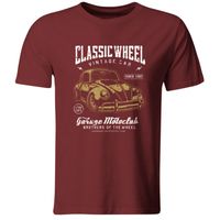 KOSZULKA CLASSIC WHEELS, MOTORYZACJA, BURGUNDOWA, ROZ. 2XL