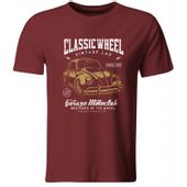 KOSZULKA CLASSIC WHEELS, MOTORYZACJA, BURGUNDOWA, ROZ. 2XL