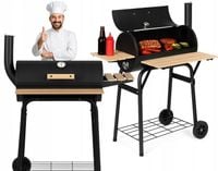 Grill Beczka Zamykany Z Pokrywą Termometrem Kominem Ogrodowy 3 Półki Kółka