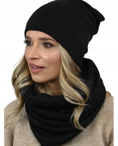 POLSKI Komplet CZAPKA + KOMIN Tunel Szal - CZARNY komplet damski na na Arena.pl