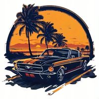 Termo Naklejka na Koszulkę Torebkę T-Shirt Ford Mustang Shelby Palmy Słońce
