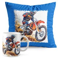 ZESTAW KUBEK + PODUSZKA NIEBIESKA - MOTOR MOTOCYKL MOTOCROSS