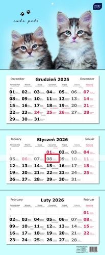 KALENDARZ TRÓJDZIELNY 82,5x34 CM KOTY 2026 INTERDRUK na Arena.pl