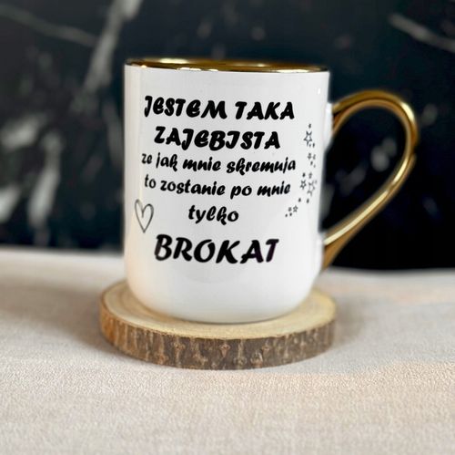 Kubek z Twoim nadrukiem ze złotym uchwytem zdjęcie prezent JESTEŚ ŚLICZNA na Arena.pl