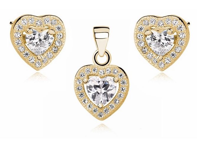 Pozłacany srebrny komplet serc z białą cyrkonią srebro 925 Z0760Z_GW zdjęcie 1