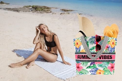 V2 TORBA PLAŻOWA SUMMER VIBES ZAPINANA SHOPPER TOREBKA NA PLAŻĘ PIKNIK MIX na Arena.pl