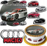 ZESTAW OPŁATEK NA TORT 20CM + 17 POSTACI - AUDI AUTO + IMIĘ 15CM 18CM