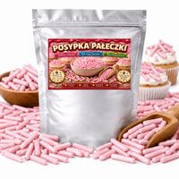 POSYPKA CUKROWA DUŻE RÓŻOWE PAŁECZKI DO TORTÓW BABECZEK I DESERÓW 50G