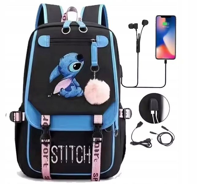 Plecak Tornister Stitch wielokomorowy port USB,4 5 6 klasa SUPER JAKOŚĆ zdjęcie 3