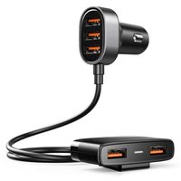 szybka ładowarka samochodowa 5x usb 6.2a z przedłużaczem czarny