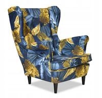 Fotel uszak ARI PRINT skandynawski  ZŁOTE LISCIE MONSTERY