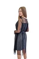 Brokatowa Sukienka Midi Wiązana Czarno-srebrny UNI