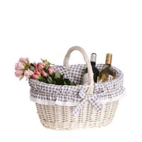 KOSZ NA ZAKUPY Z WIKLINY EKO TORBA WIKLINOWY KOSZ NA GRZYBY OBSZYTY tkaniną 47X34 H 25/35 CM