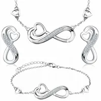 KOMPLET SREBRNEJ BIŻUTERII NIESKOŃCZONOŚĆ SERCE, ZESTAW BIŻUTERII SREBRO