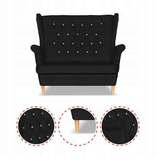 Zestaw uszak Gaja ekoskóra skaj sofa fotele pufy Family Meble czarny na Arena.pl