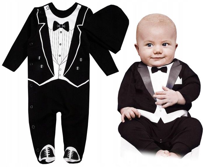ZESTAW ELEGANT PAJACYK FRAK I CZAPKA 0-3 J185 zdjęcie 1