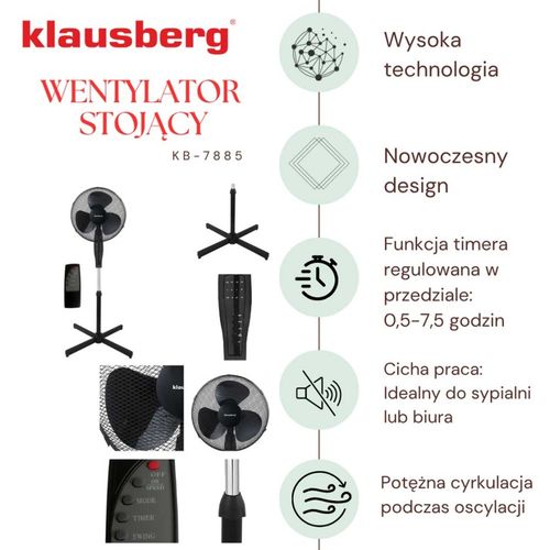 wentylator wiatrak podłogowy z pilotem klausberg kb-7885 na Arena.pl