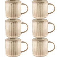 6 x Kubek porcelanowy z uchem 330 ml Retro Evia kremowy do kawy herbaty