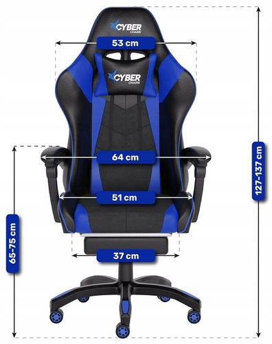 FOTEL GAMINGOWY CYBER CHAIRS X-POWER BLUE - BIUROWY Z MASAŻEM I PODNÓŻKIEM na Arena.pl