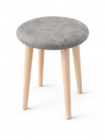 Taboret Drewniany, Krzesło, Taboret okrągły tapicerowany, Jasno Szary
