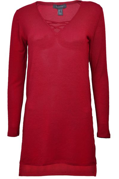 Bordowa Asymetryczna, Przeplatana Tunika - 36 / S zdjęcie 2