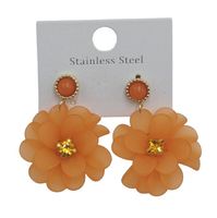 Kolczyki wiszące kwiaty 3D akryl kryształek pomarańczowy 4 cm