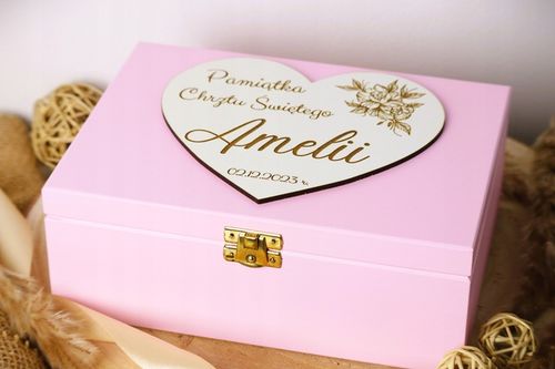 Pamiątka Chrztu Świętego Prezent na Chrzest Święty GOTOWE PUDEŁKO Różowe na Arena.pl