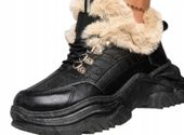 CZarne Sneakersy na Tłoczonej Podeszwie Ocieplone Futerkiem r. 39
