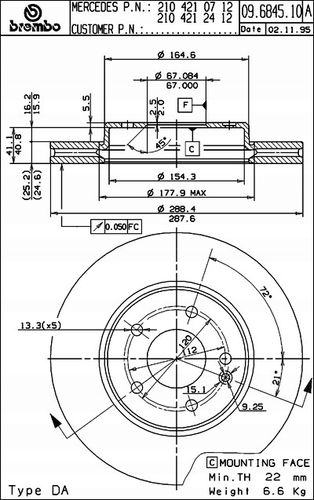 TARCZA HAM PRZOD 288X25 V MAX BREMBO na Arena.pl