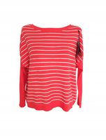 Tani Wygodny Luźny Sweterek W Paski Z Zamkiem Na Plecach Czerwony Koral