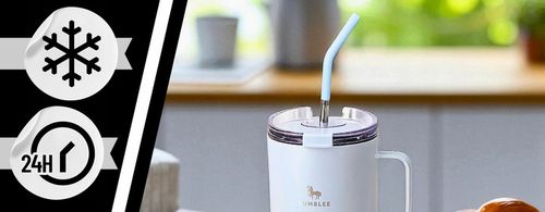 Kubek Termiczny z WYGODNYM Uchwytem i STALOWĄ Słomką TEMPERATURA DO na Arena.pl