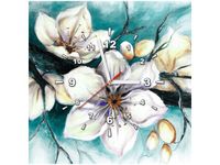 50X50CM ZEGAR OBRAZ CHERRY TREE KWIATY WIŚNI TURKUS DREWNO