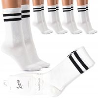 5x Skarpetki damskie BAWEŁNIANE białe wysokie SKARPETY SPORTOWE