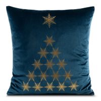Poszewka świąteczna 45x45 cm granat welur z złotą choinką