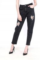 Hit Modne Spodnie Czarne Mom Jeans Ozdobione Cyrkoniami Serca S 36