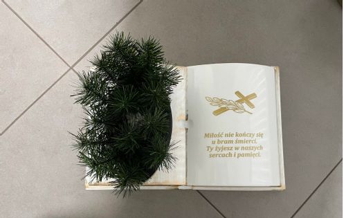 KSIĘGA na grób Podkład do stroików sztucznych Biała ze złotym z doniczką na Arena.pl