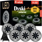 LAMPA SOLARNA OGRODOWA LAMPKI LED GRUNTOWE DYSK CZUJNIK ZMIERZCHU 6 DYSKÓW