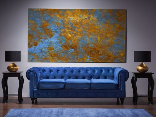 Sofa 3-osobowa welurowa niebieska CHESTERFIELD na Arena.pl