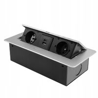 Gniazdo Nablatowe Chowane w Blat Kuchenny Wpuszczane USB-C 2x230V Srebrne