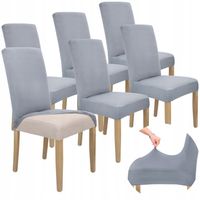 ZESTAW 6 SZT. POKROWIEC NA KRZESŁO SZARY ELASTYCZNY GŁADKI UNIWERSALNY