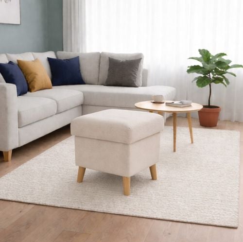 Pufa z pojemnikiem podnóżek salon 36x36x41 kremowy na Arena.pl